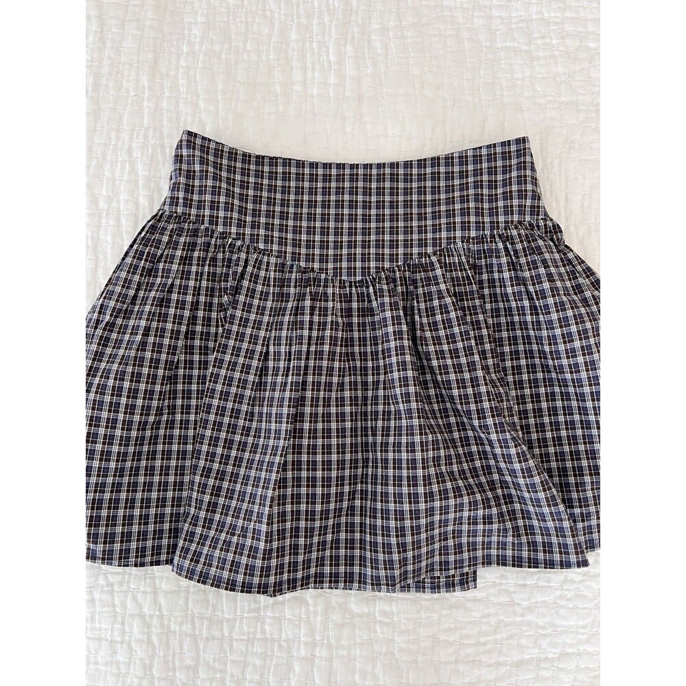 LE BOP Plaid Mini Skirt Chocolate and Navy Size Medium EUC